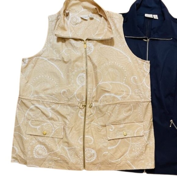 Chico's Zenergy Neema Bundle of 2 Vests Navy Shadow Stripe & Beige Printed XL - Picture 6 of 16